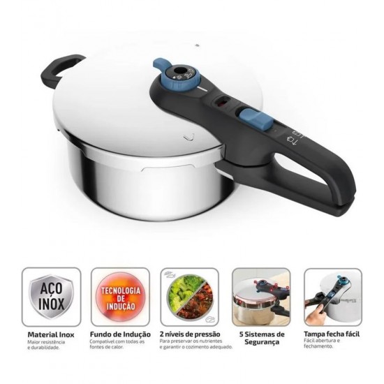 Panela De Pressão 4L Inox Secure Trendy Fechamento Externo